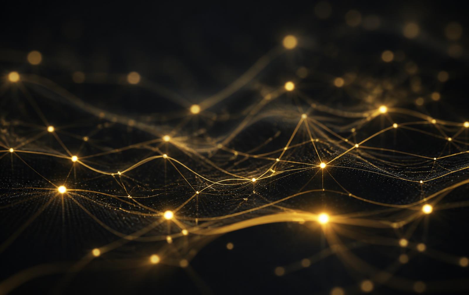 Abstract gold data network representing verified business intelligence
